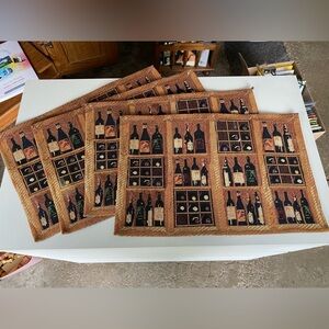 Wine Bottle Print Table Placemats - Brown